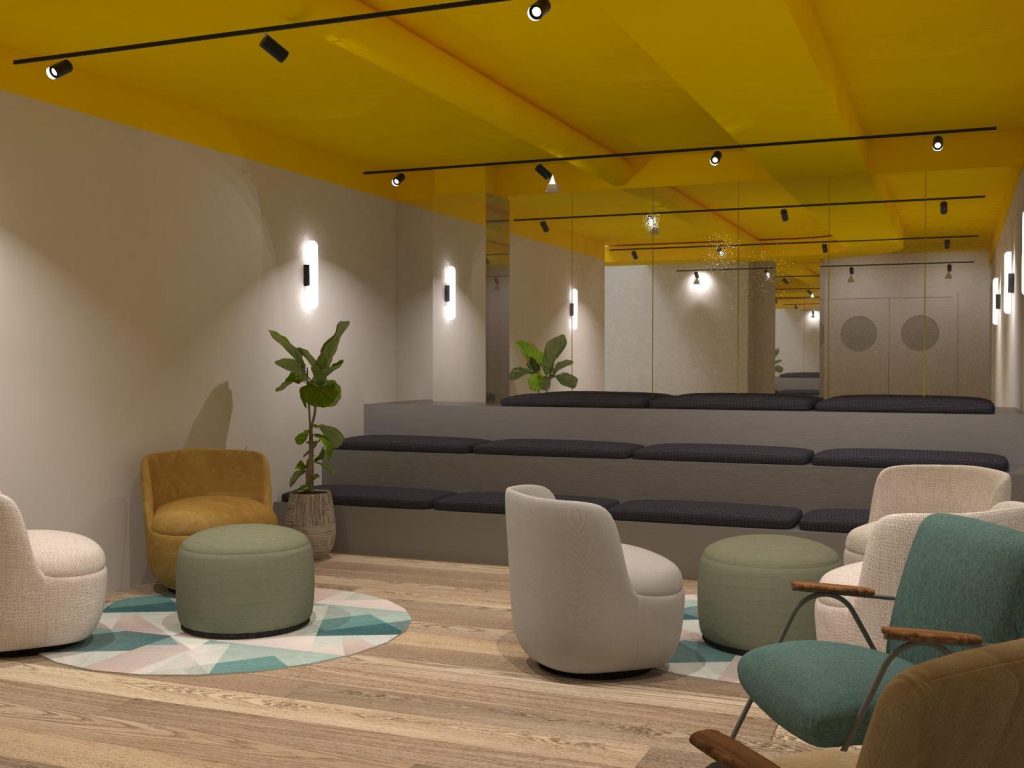 zona común de oficina remodelada